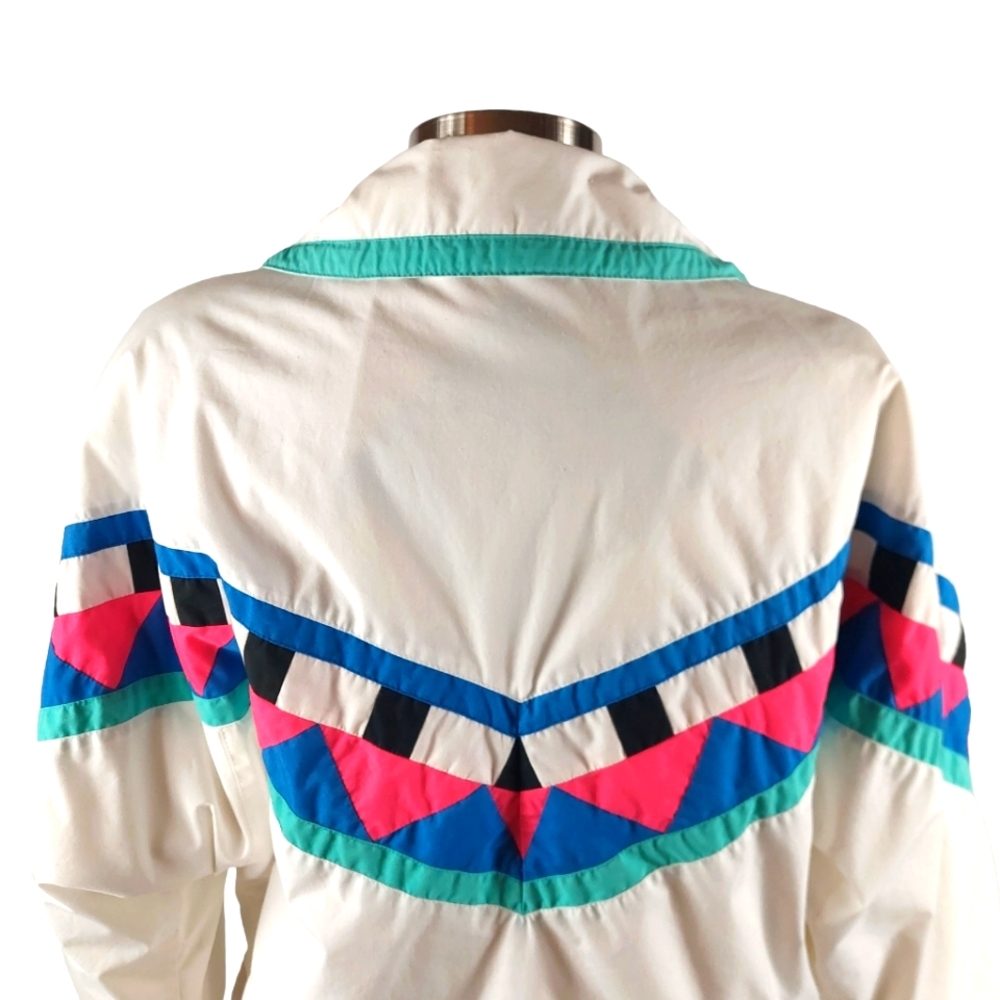 London Fog Vintage White Multicolor Geometric Jacket - Picture 5 of 14